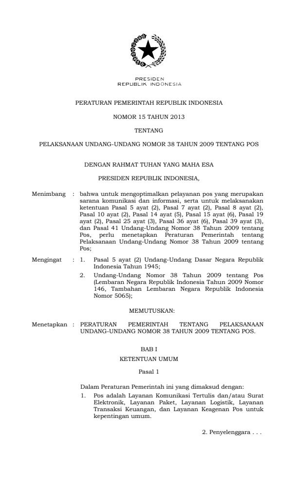 Peraturan Pemerintah Nomor 15 Tahun 2013