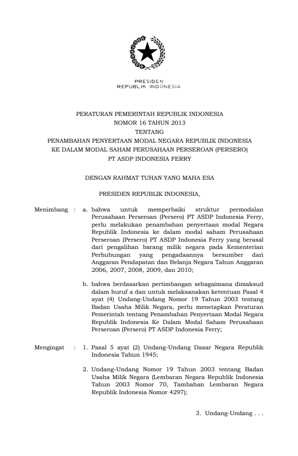 Peraturan Pemerintah Nomor 16 Tahun 2013