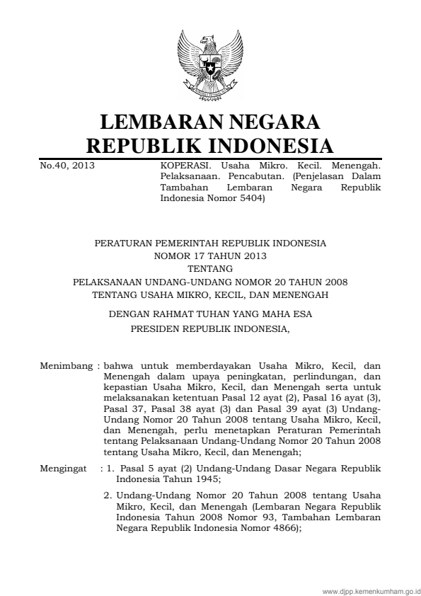 Peraturan Pemerintah Nomor 17 Tahun 2013