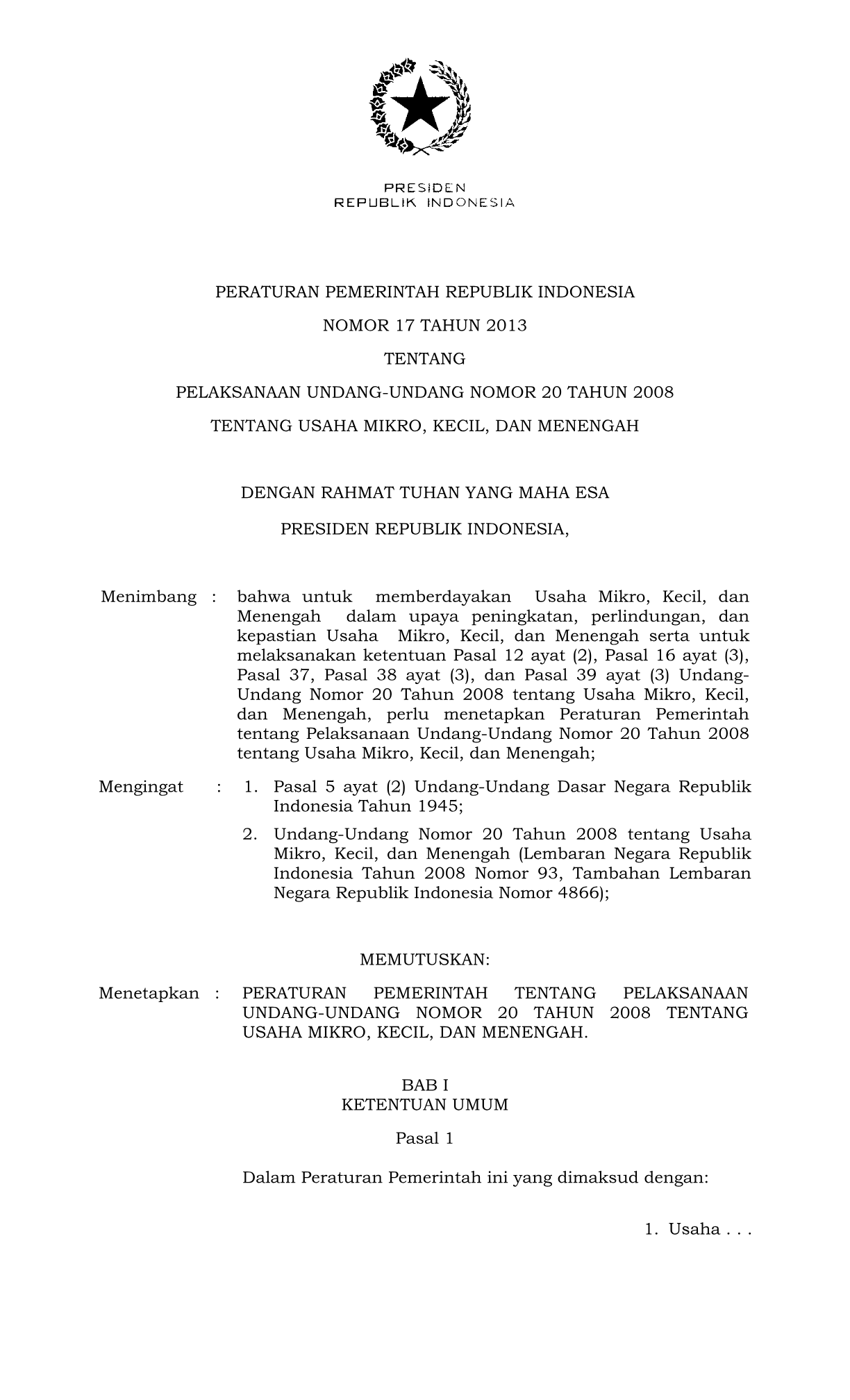 Peraturan Pemerintah Nomor 17 Tahun 2013