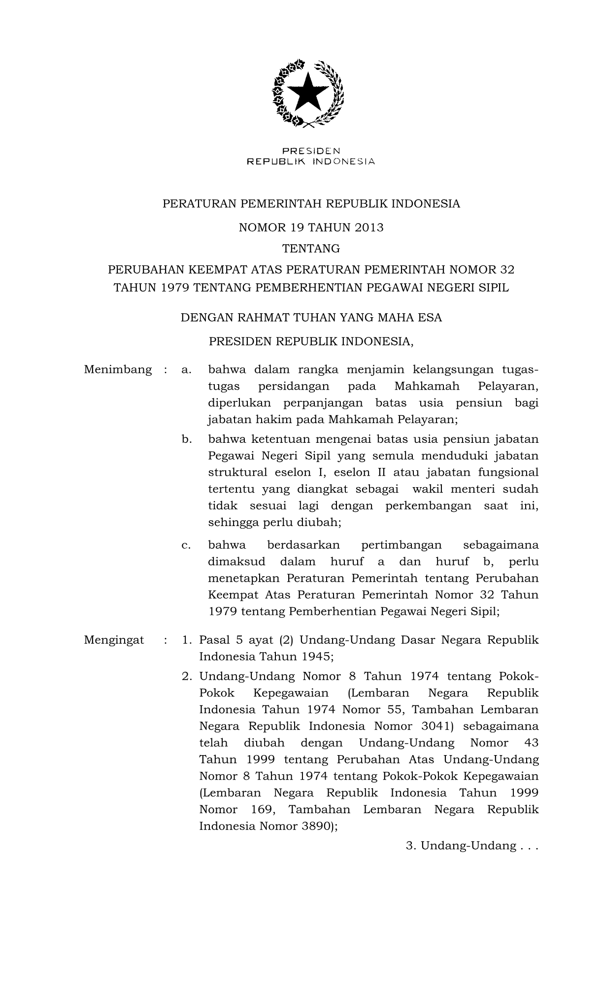 Peraturan Pemerintah Nomor 19 Tahun 2013
