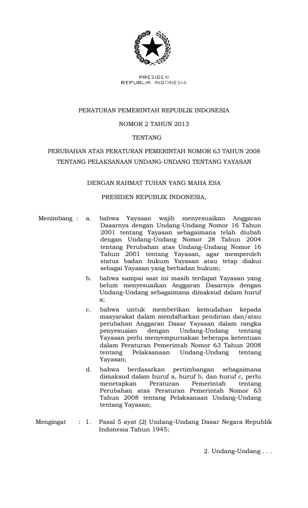 Peraturan Pemerintah Nomor 2 Tahun 2013