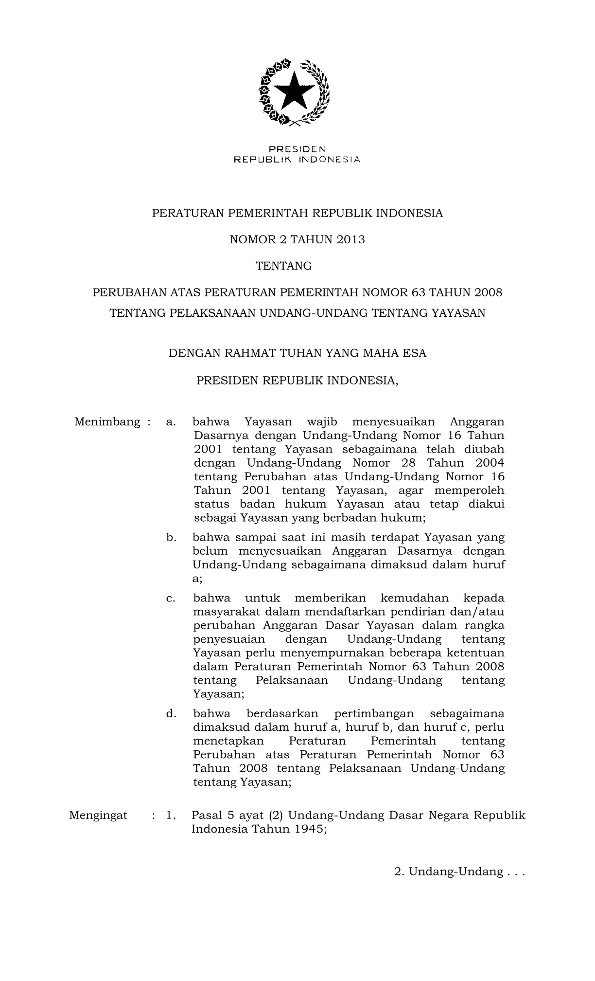 Peraturan Pemerintah Nomor 2 Tahun 2013