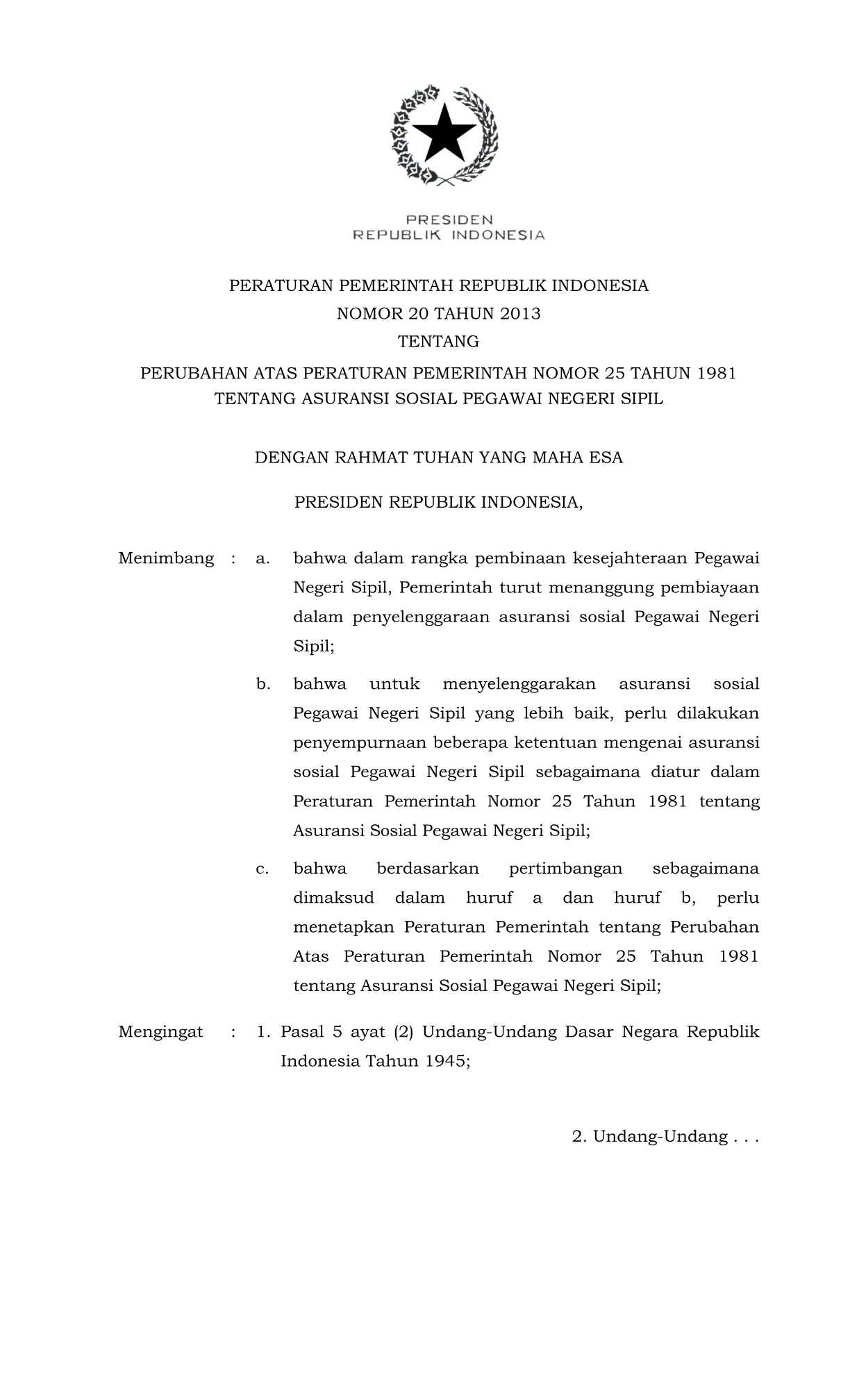 Peraturan Pemerintah Nomor 20 Tahun 2013