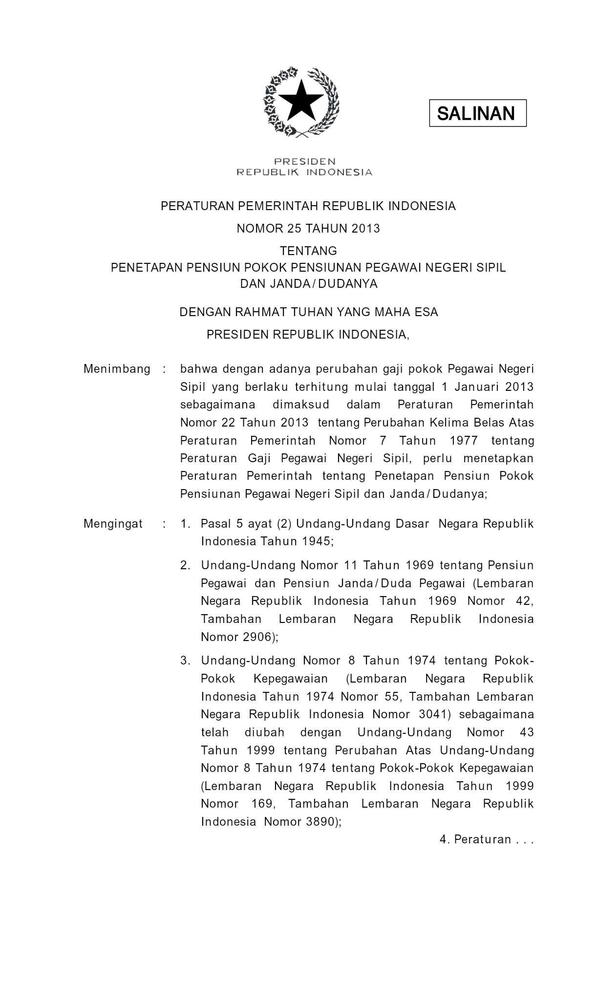Peraturan Pemerintah Nomor 25 Tahun 2013