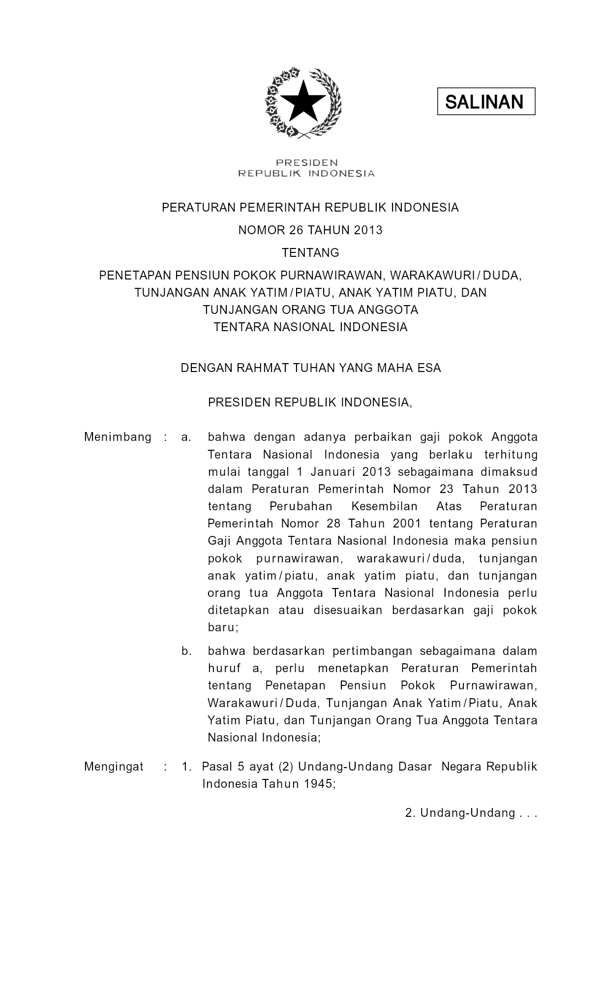 Peraturan Pemerintah Nomor 26 Tahun 2013