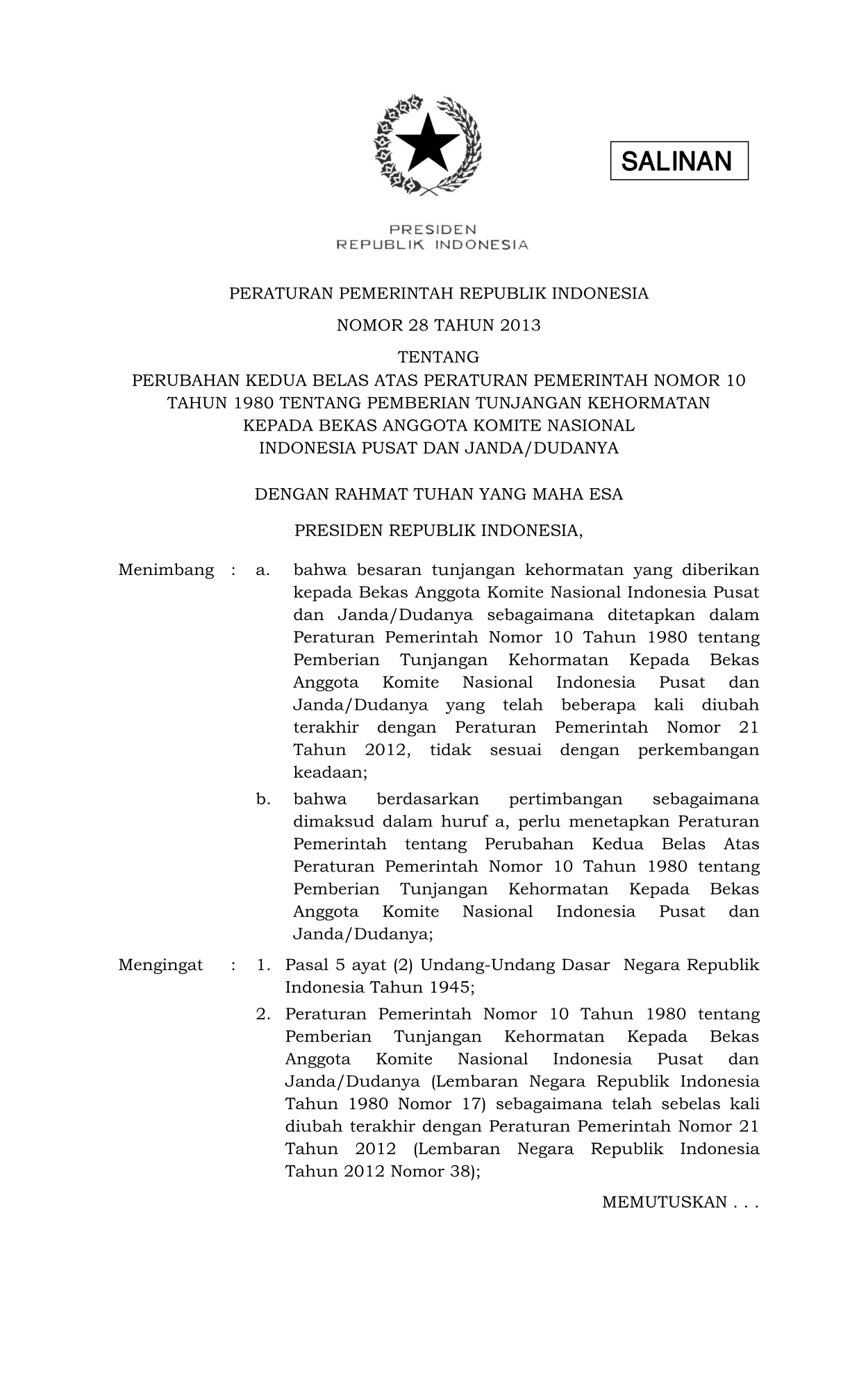 Peraturan Pemerintah Nomor 28 Tahun 2013