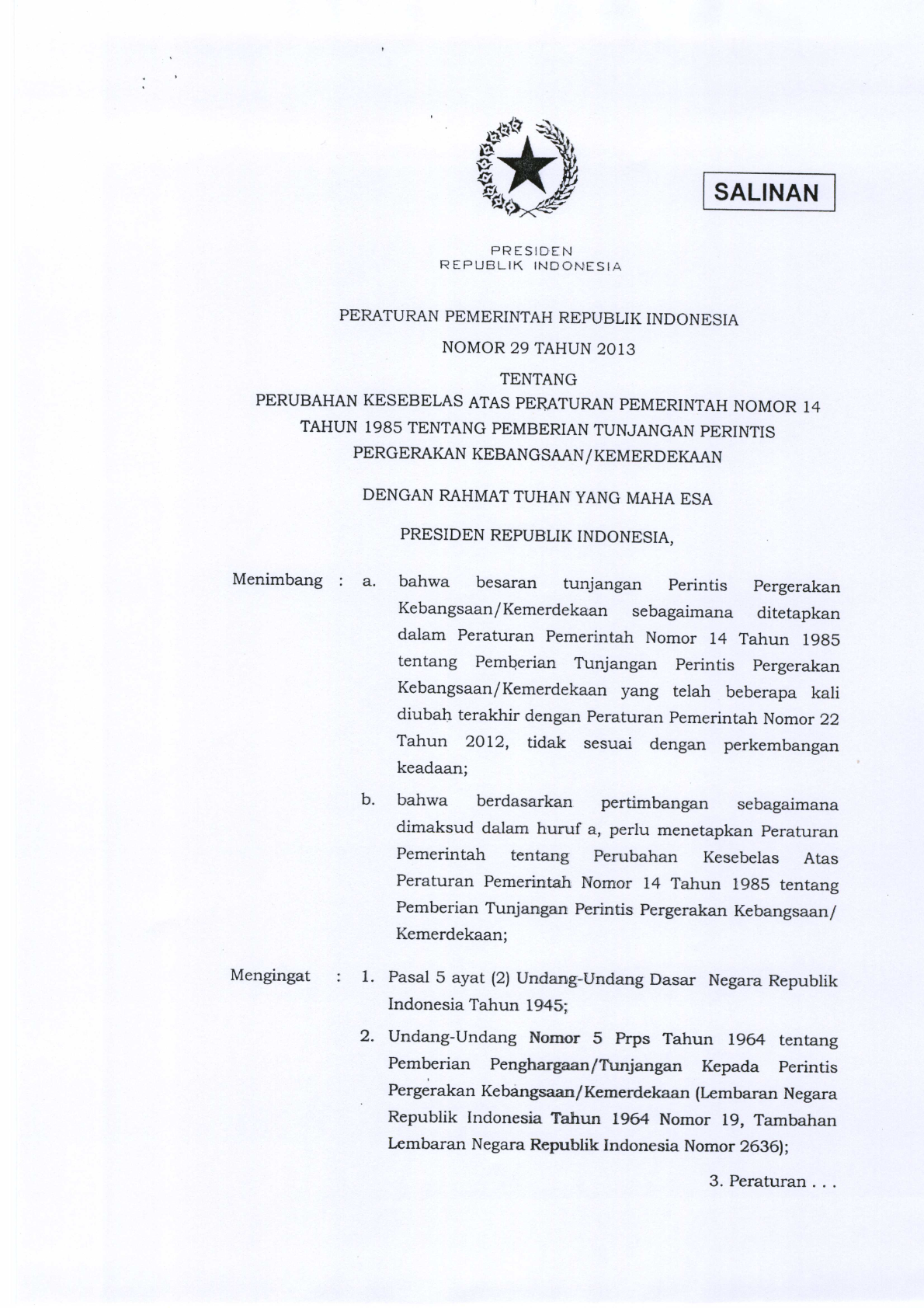 Peraturan Pemerintah Nomor 29 Tahun 2013