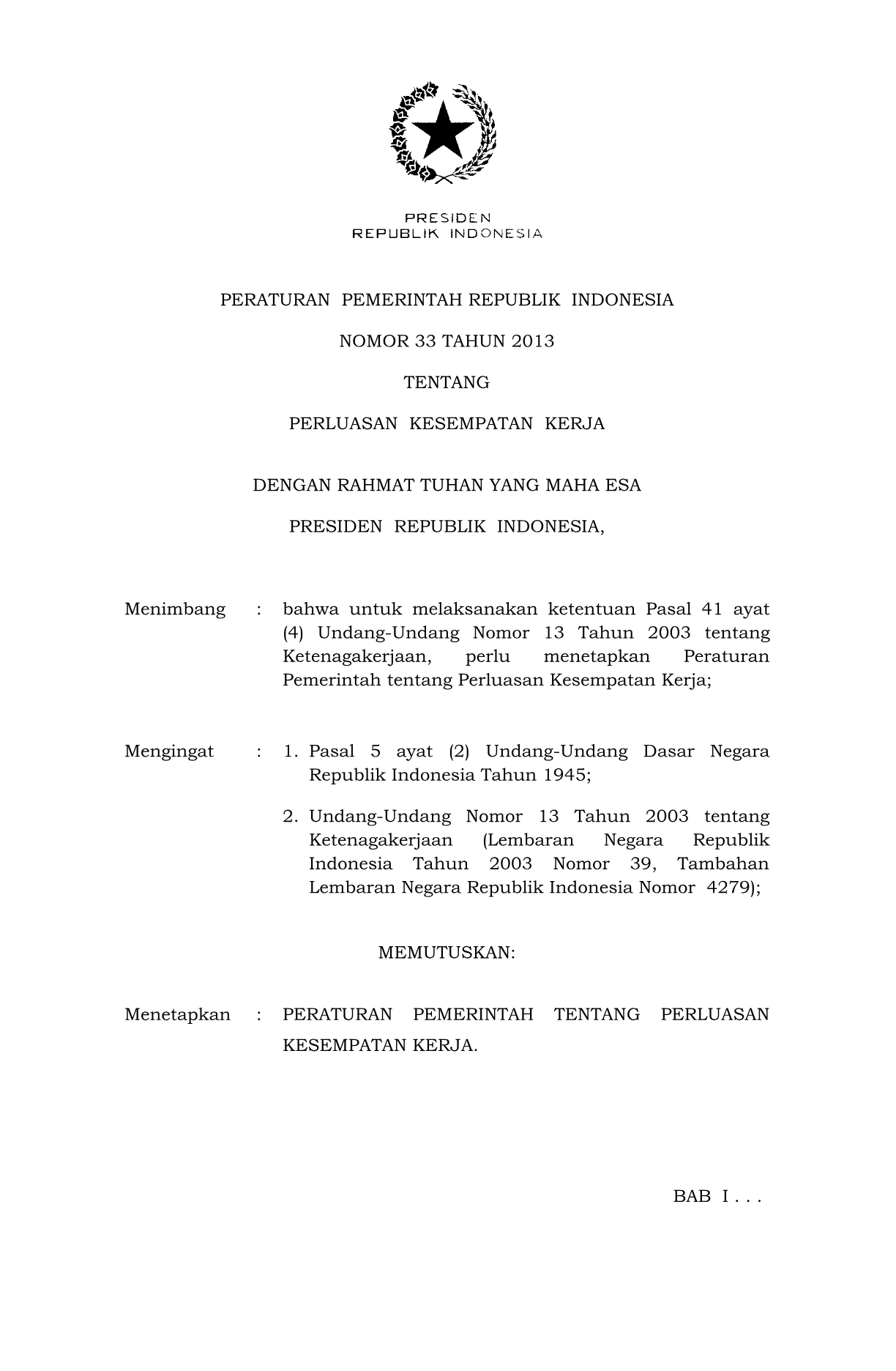 Peraturan Pemerintah Nomor 33 Tahun 2013