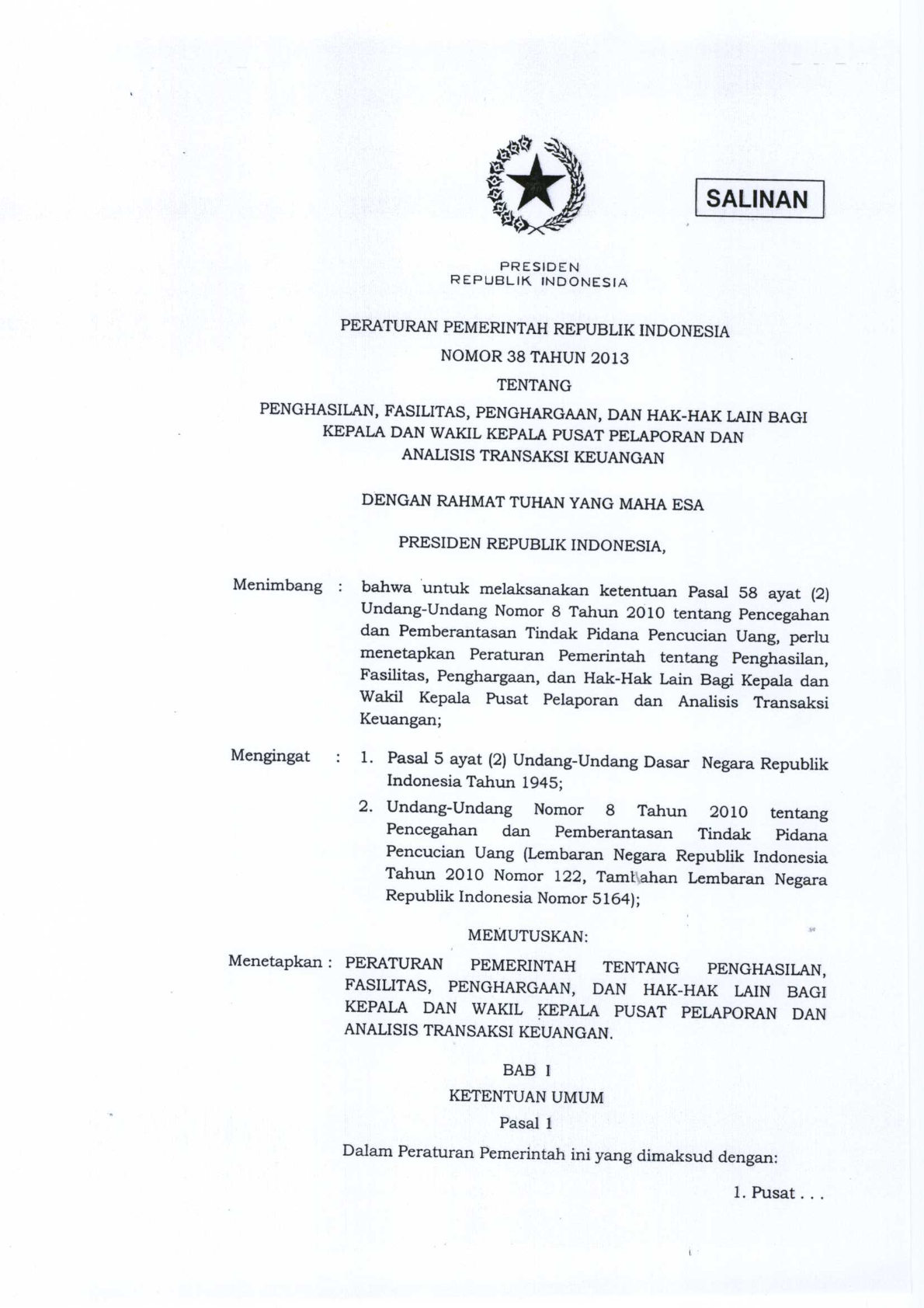 Peraturan Pemerintah Nomor 38 Tahun 2013