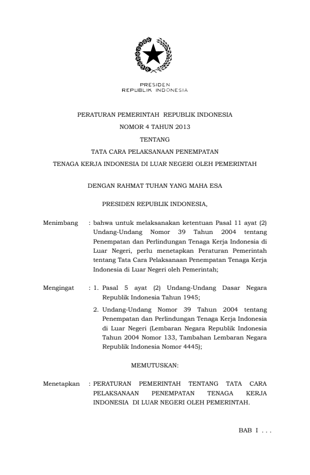 Peraturan Pemerintah Nomor 4 Tahun 2013