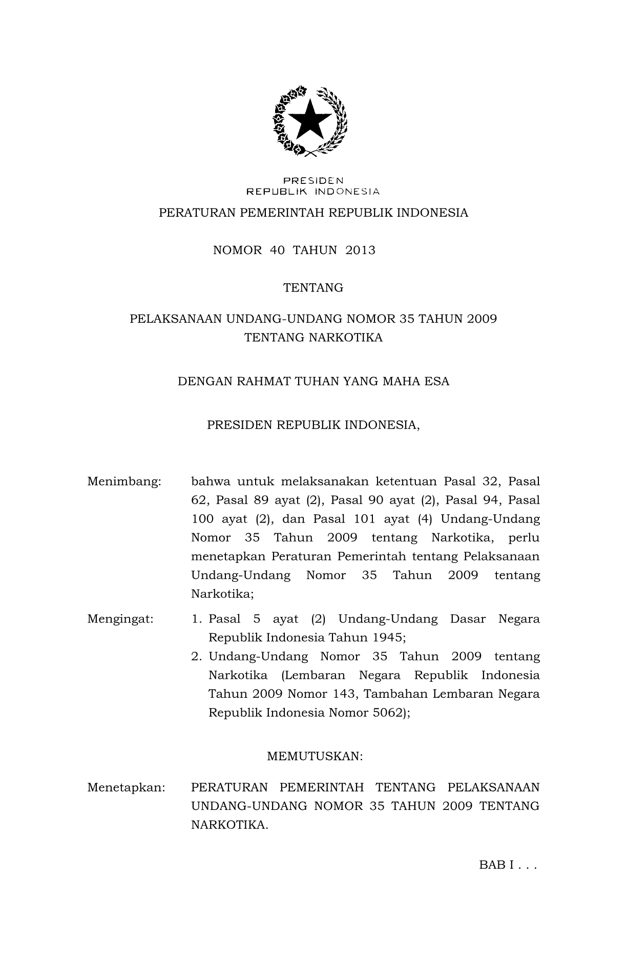 Peraturan Pemerintah Nomor 40 Tahun 2013