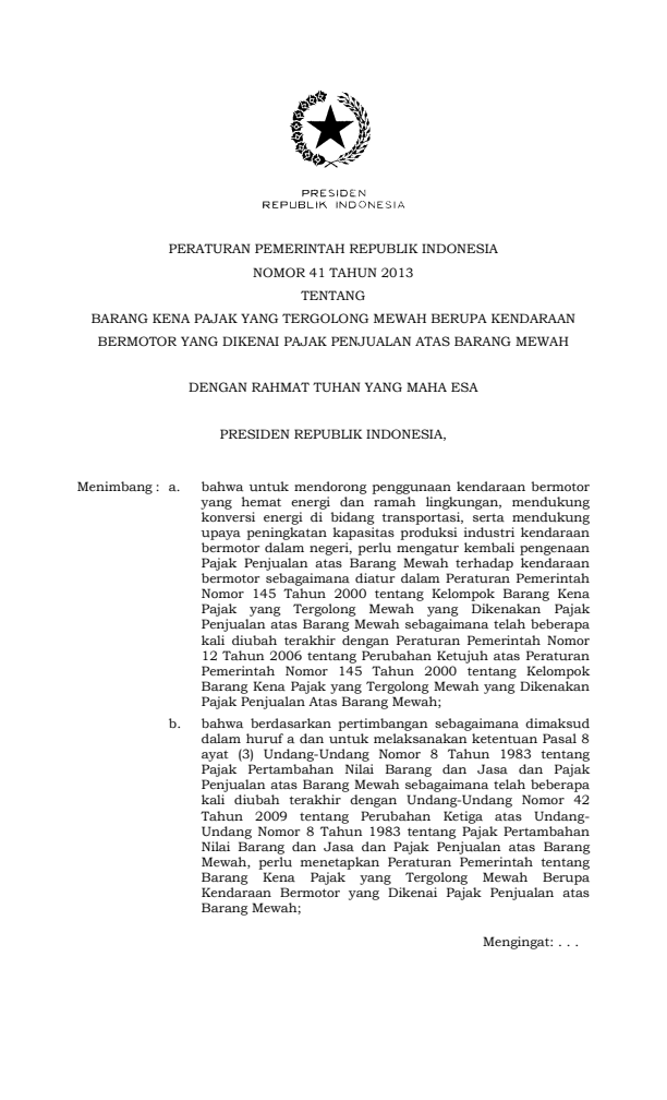 Peraturan Pemerintah Nomor 41 Tahun 2013