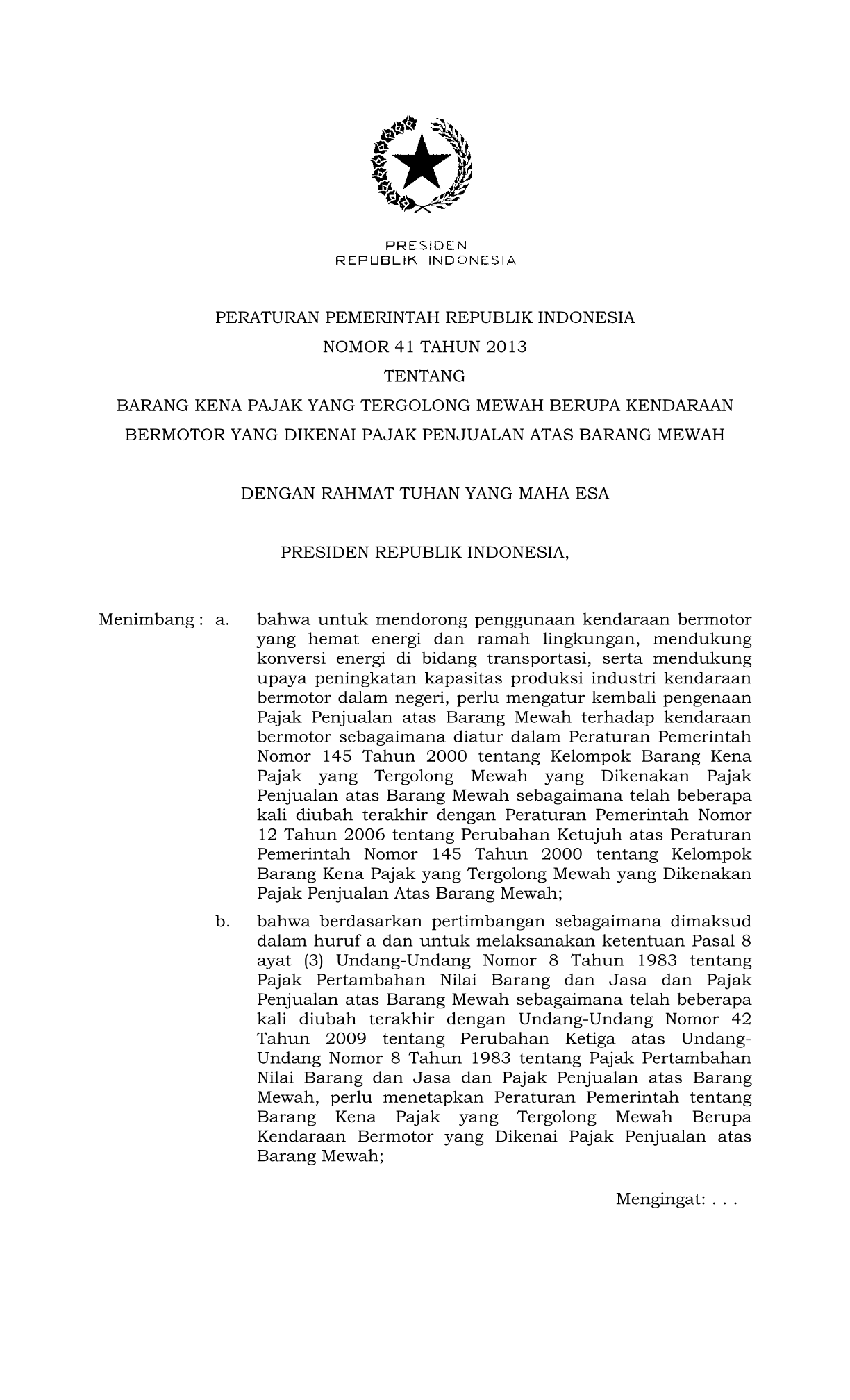 Peraturan Pemerintah Nomor 41 Tahun 2013