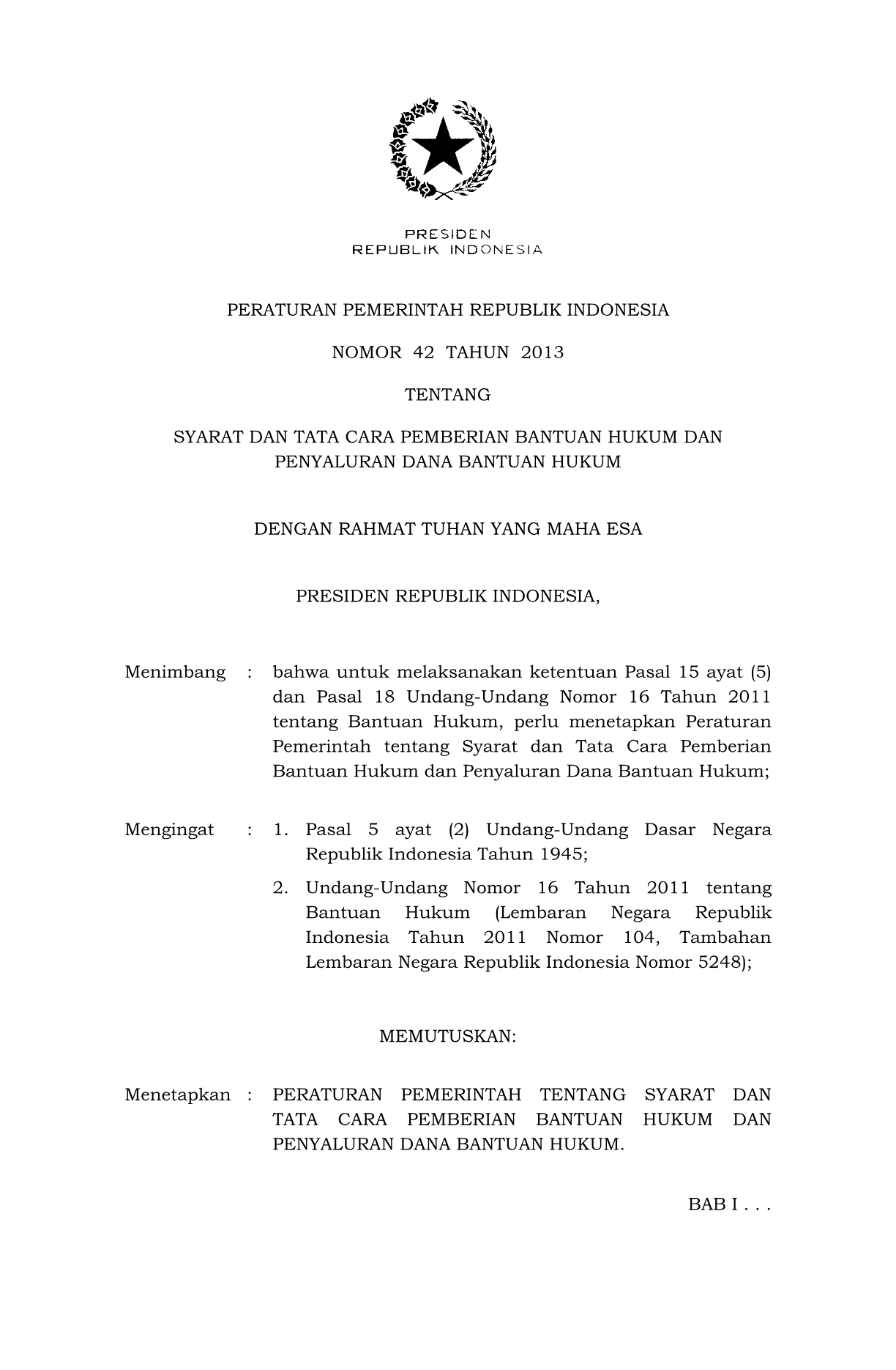 Peraturan Pemerintah Nomor 42 Tahun 2013