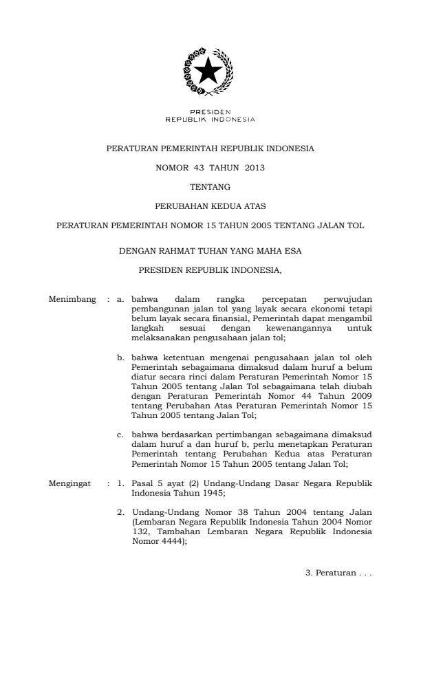 Peraturan Pemerintah Nomor 43 Tahun 2013