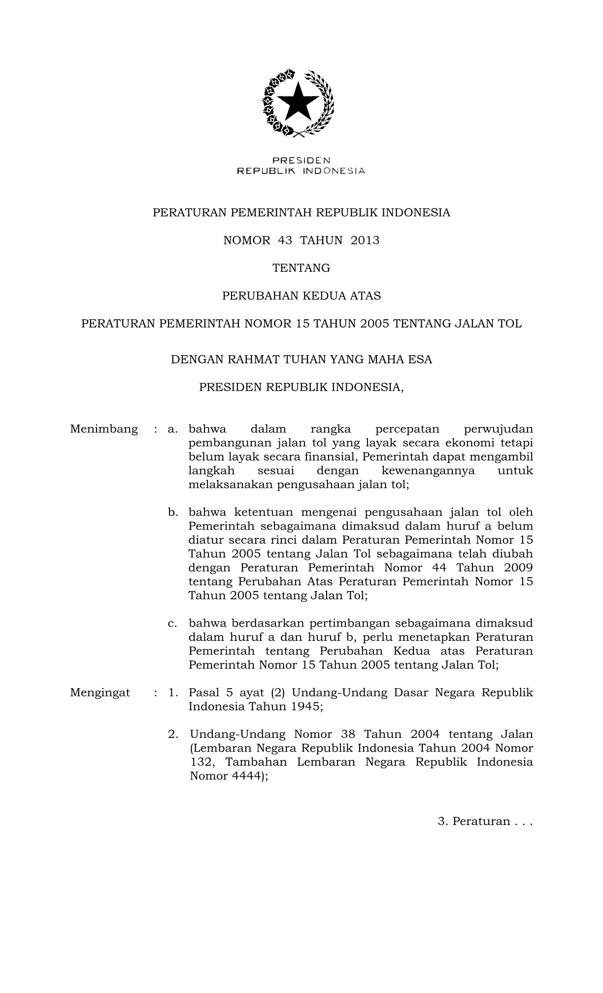 Peraturan Pemerintah Nomor 43 Tahun 2013