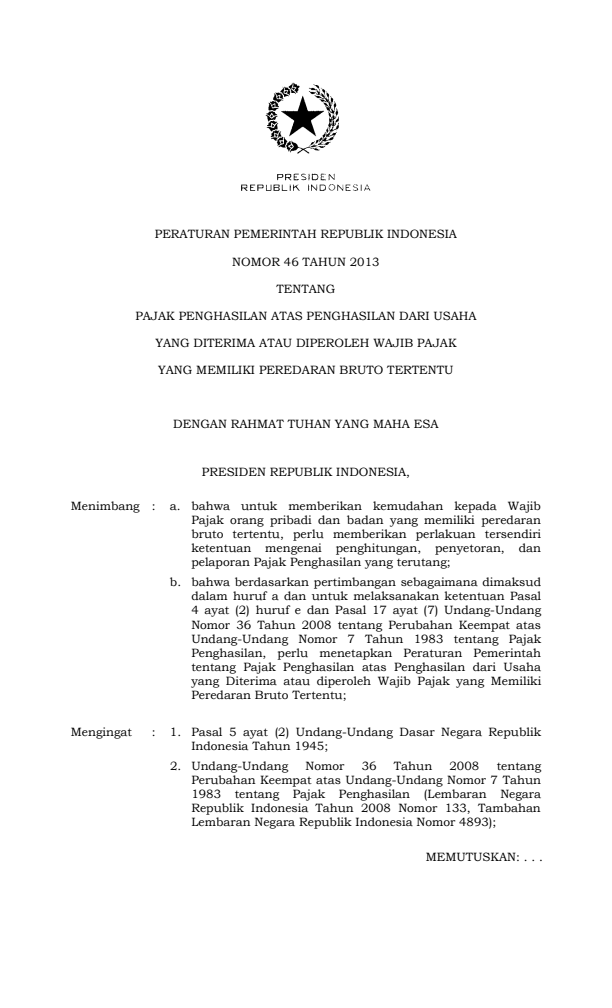 Peraturan Pemerintah Nomor 46 Tahun 2013