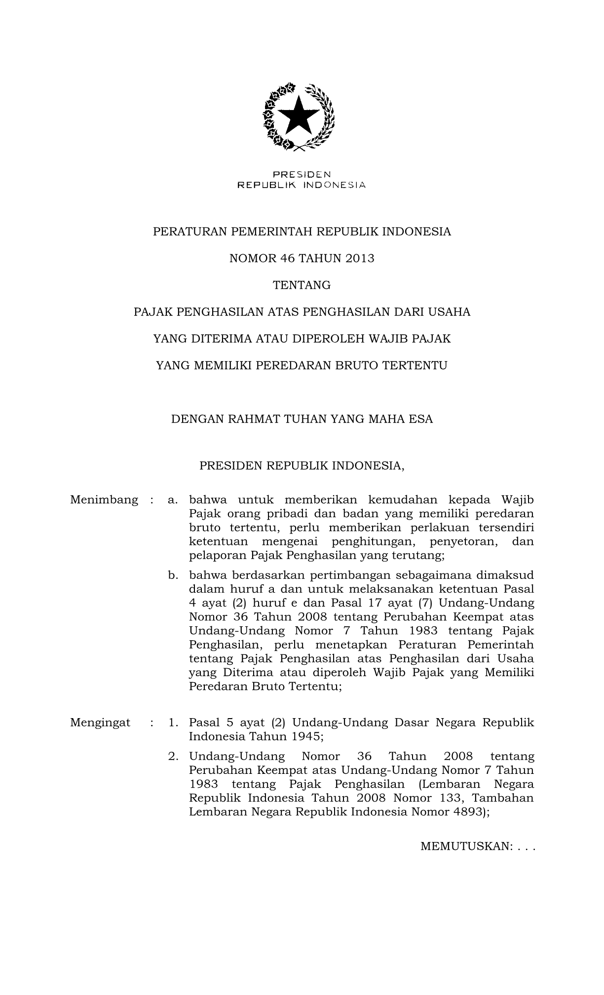 Peraturan Pemerintah Nomor 46 Tahun 2013