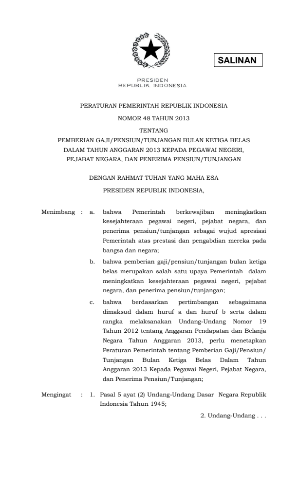 Peraturan Pemerintah Nomor 48 Tahun 2013