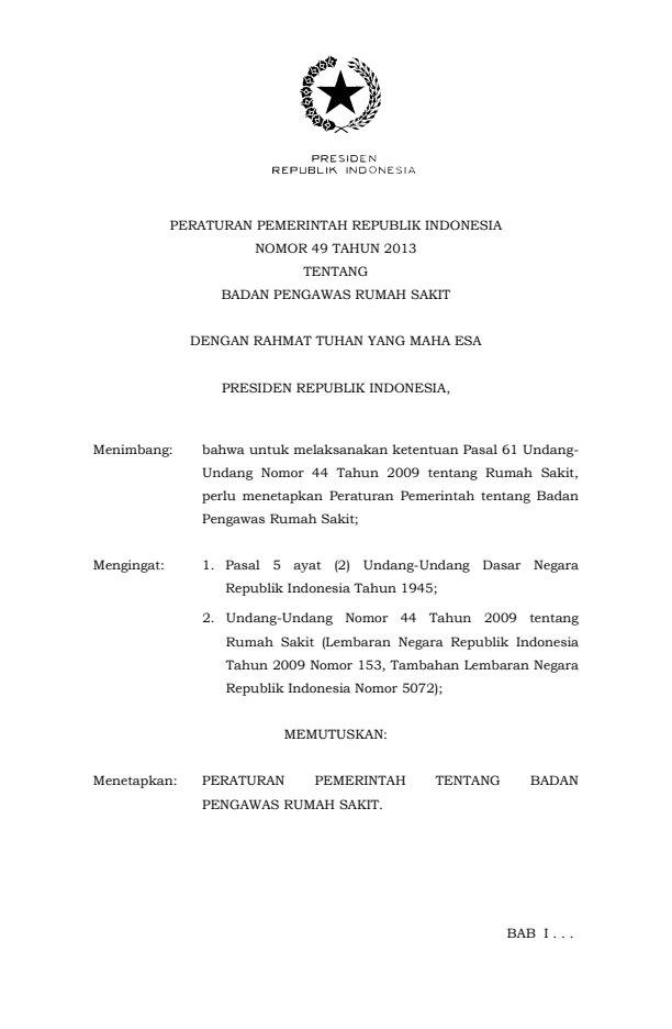 Peraturan Pemerintah Nomor 49 Tahun 2013