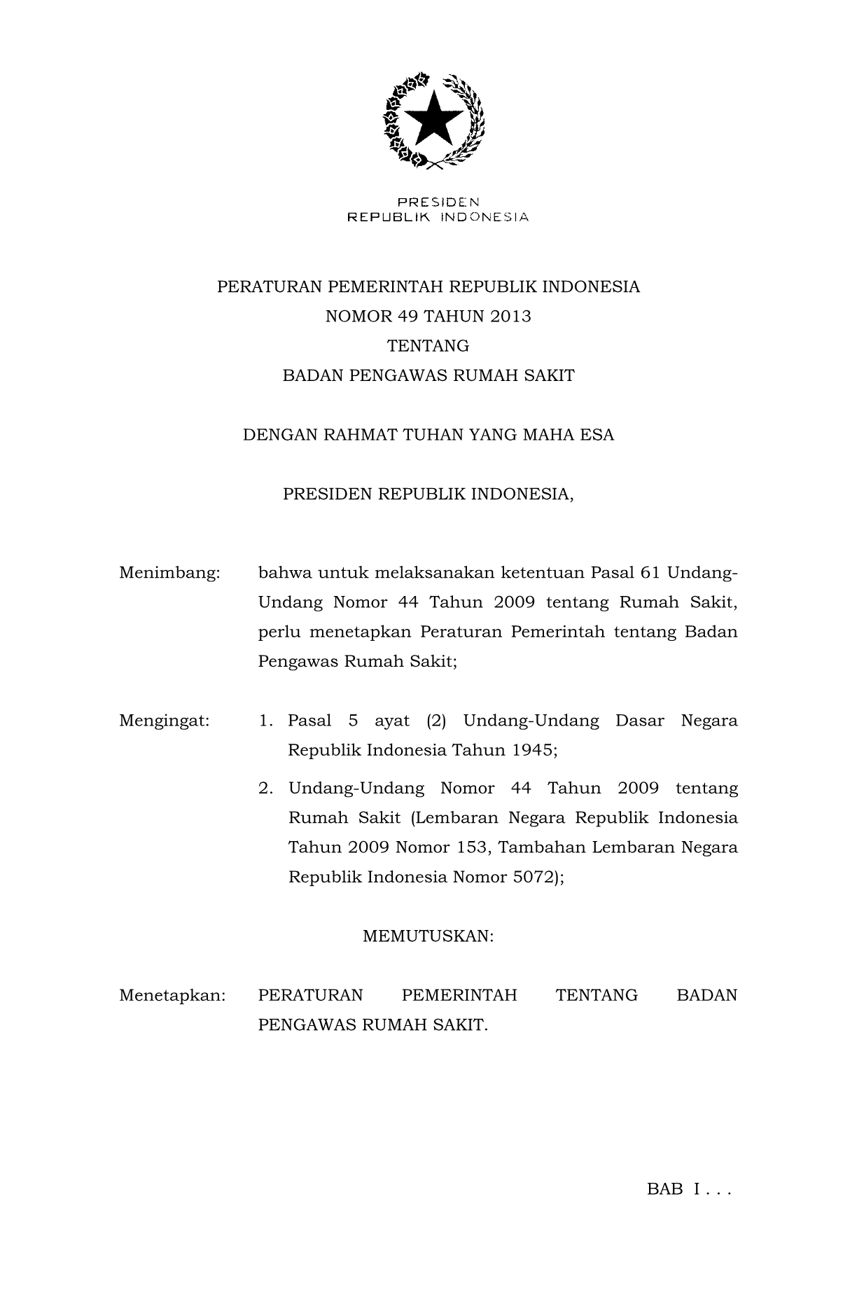 Peraturan Pemerintah Nomor 49 Tahun 2013