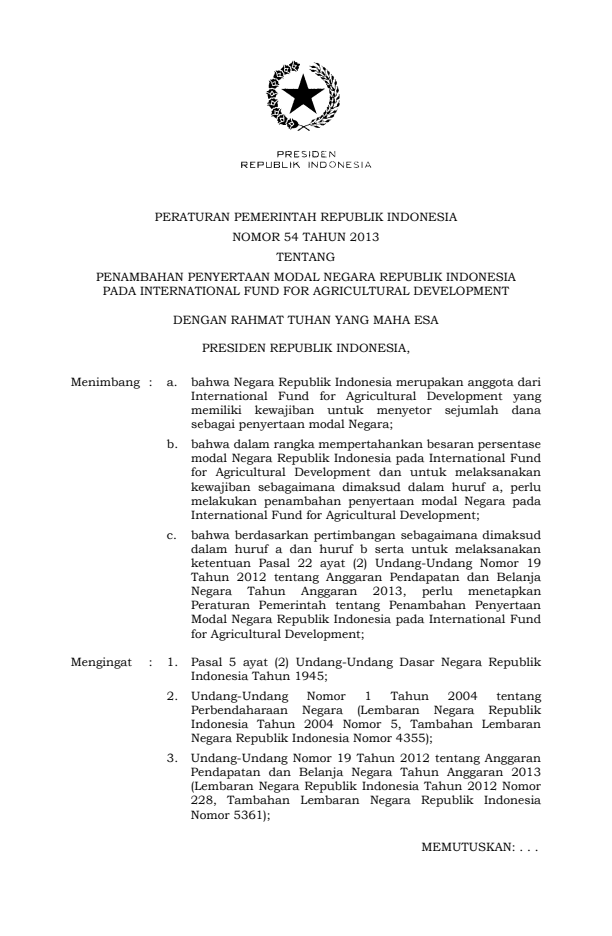 Peraturan Pemerintah Nomor 54 Tahun 2013