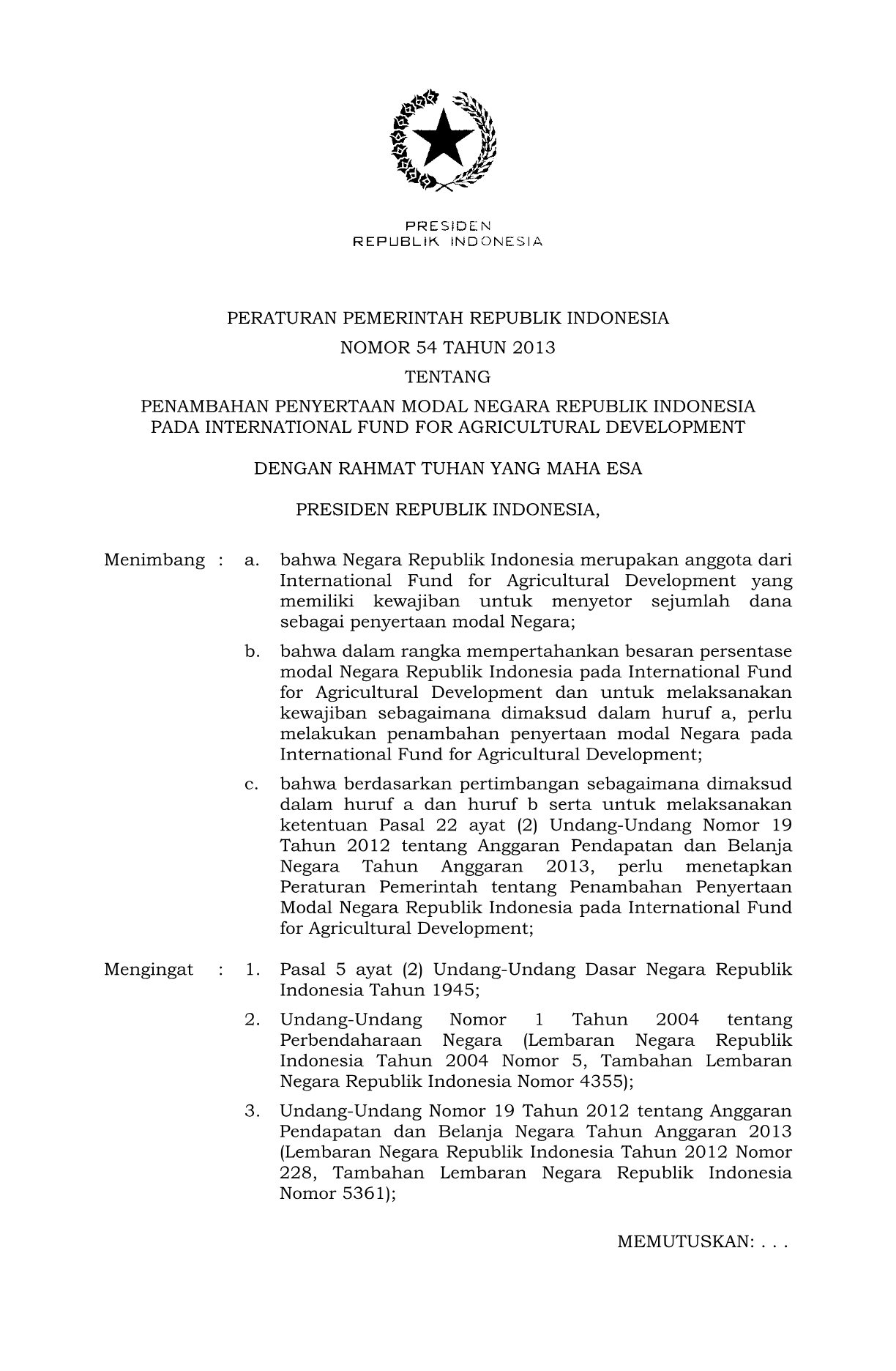 Peraturan Pemerintah Nomor 54 Tahun 2013