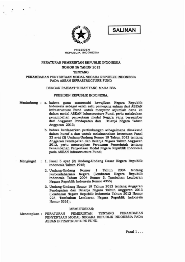 Peraturan Pemerintah Nomor 56 Tahun 2013