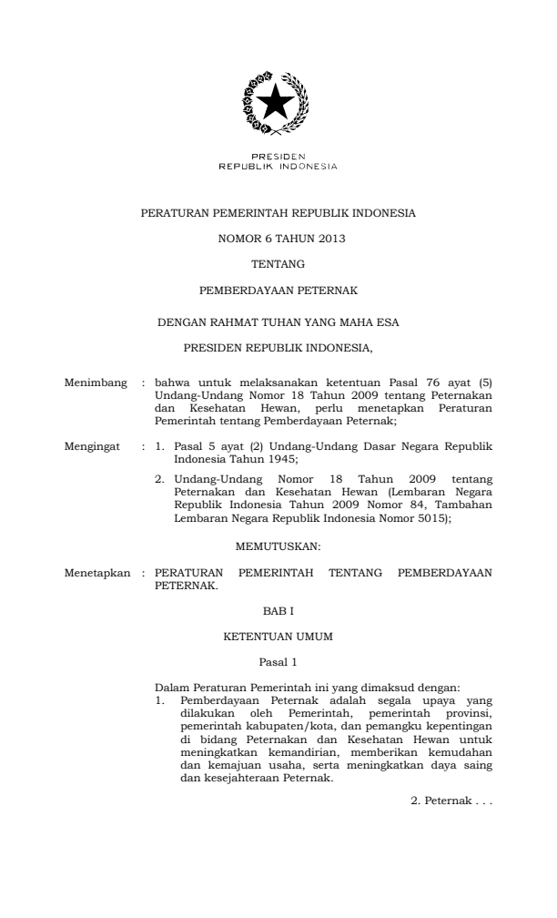 Peraturan Pemerintah Nomor 6 Tahun 2013