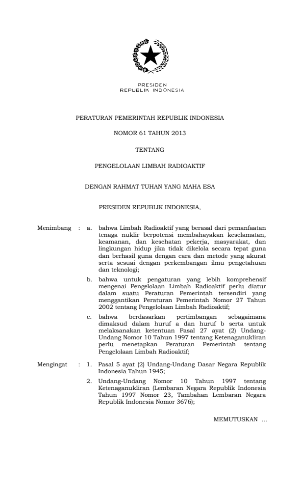 Peraturan Pemerintah Nomor 61 Tahun 2013