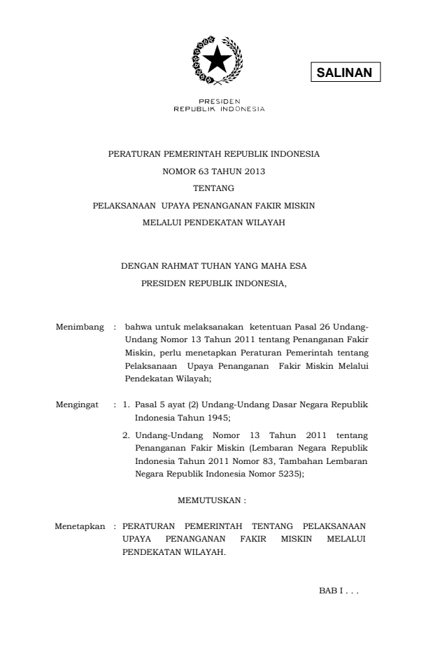 Peraturan Pemerintah Nomor 63 Tahun 2013