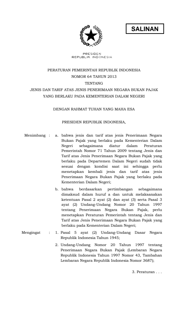 Peraturan Pemerintah Nomor 64 Tahun 2013