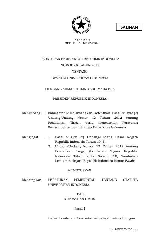 Peraturan Pemerintah Nomor 68 Tahun 2013