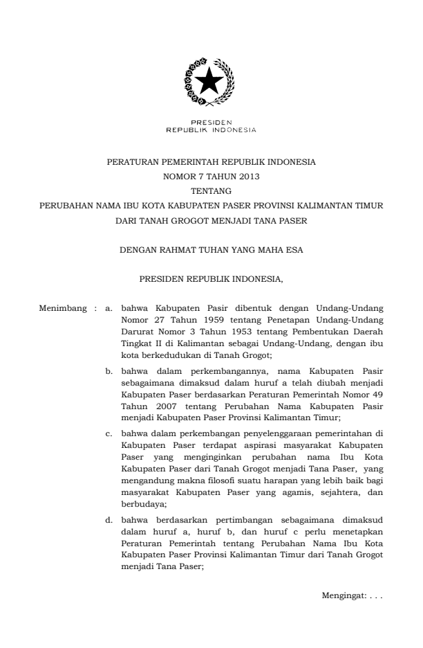 Peraturan Pemerintah Nomor 7 Tahun 2013