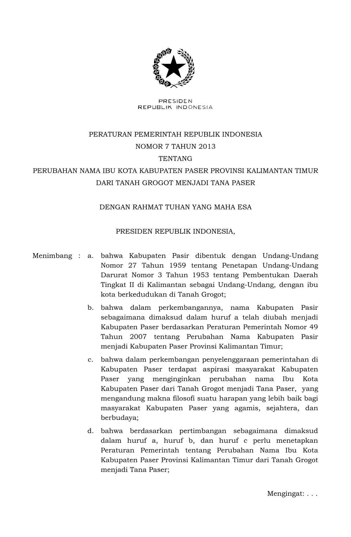 Peraturan Pemerintah Nomor 7 Tahun 2013