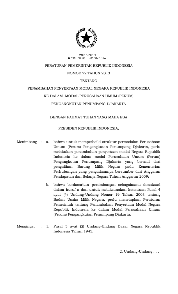 Peraturan Pemerintah Nomor 72 Tahun 2013