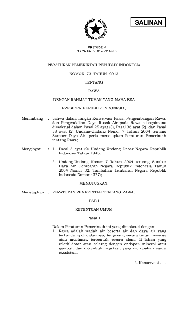 Peraturan Pemerintah Nomor 73 Tahun 2013