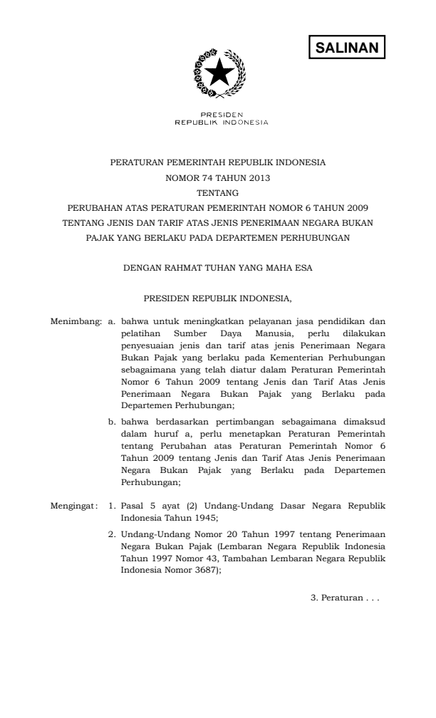 Peraturan Pemerintah Nomor 74 Tahun 2013