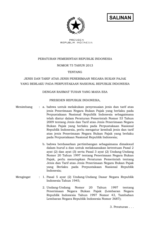 Peraturan Pemerintah Nomor 75 Tahun 2013