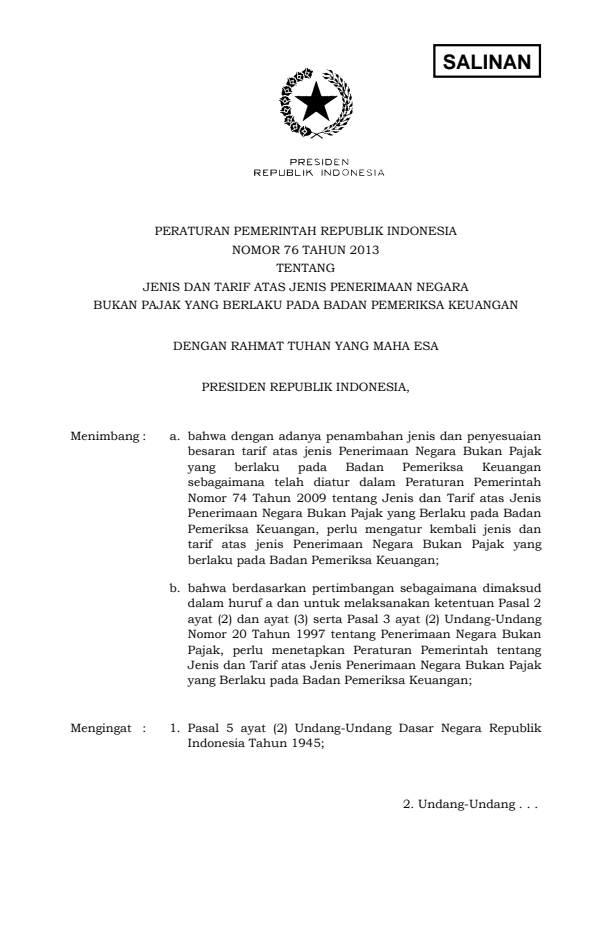 Peraturan Pemerintah Nomor 76 Tahun 2013