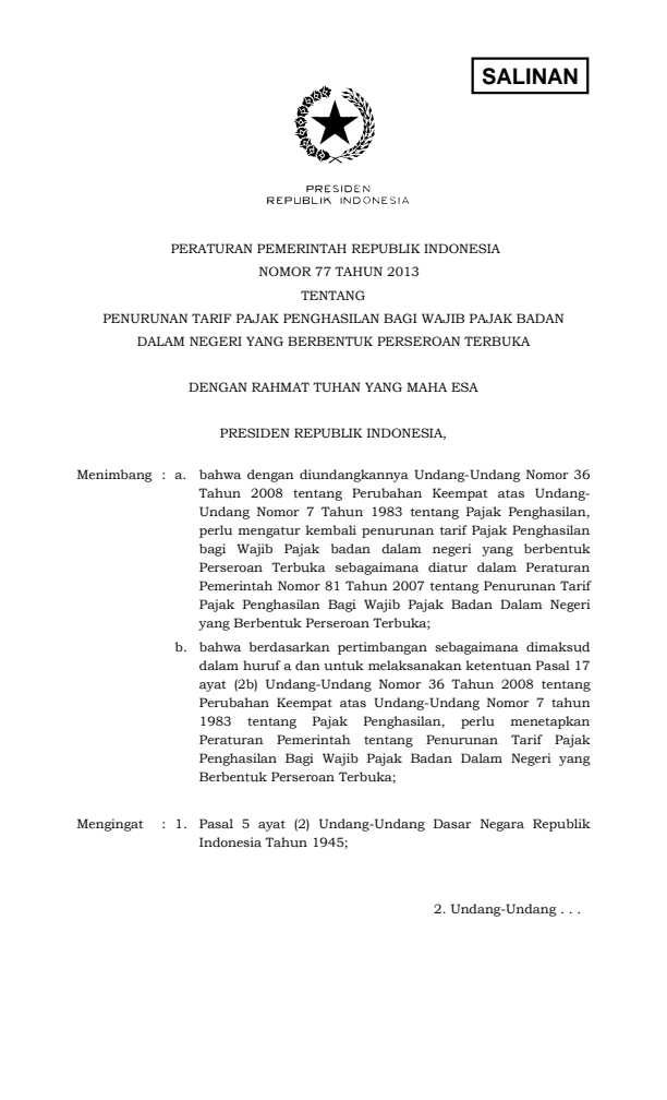 Peraturan Pemerintah Nomor 77 Tahun 2013