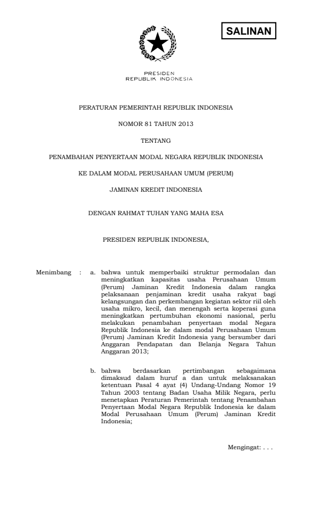 Peraturan Pemerintah Nomor 81 Tahun 2013