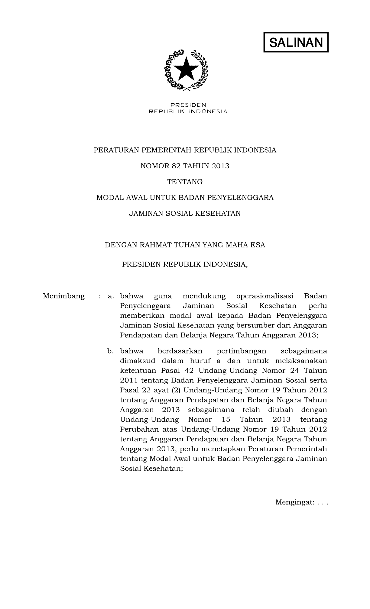 Peraturan Pemerintah Nomor 82 Tahun 2013