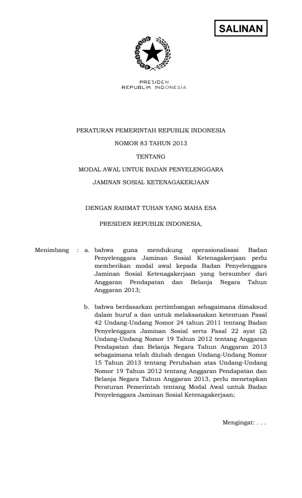 Peraturan Pemerintah Nomor 83 Tahun 2013