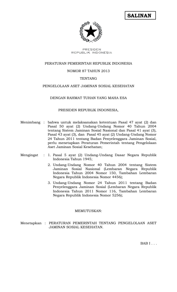 Peraturan Pemerintah Nomor 87 Tahun 2013