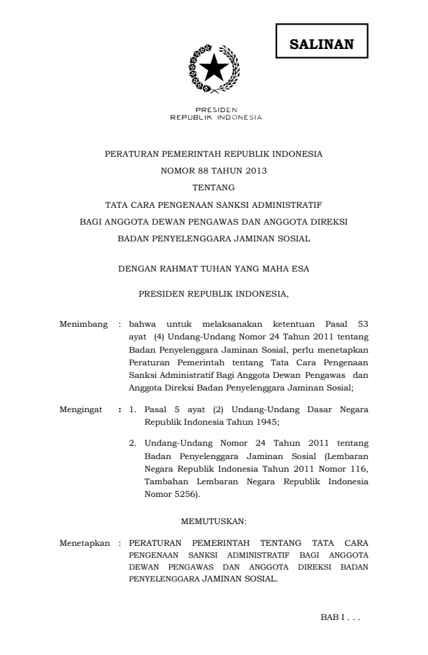 Peraturan Pemerintah Nomor 88 Tahun 2013