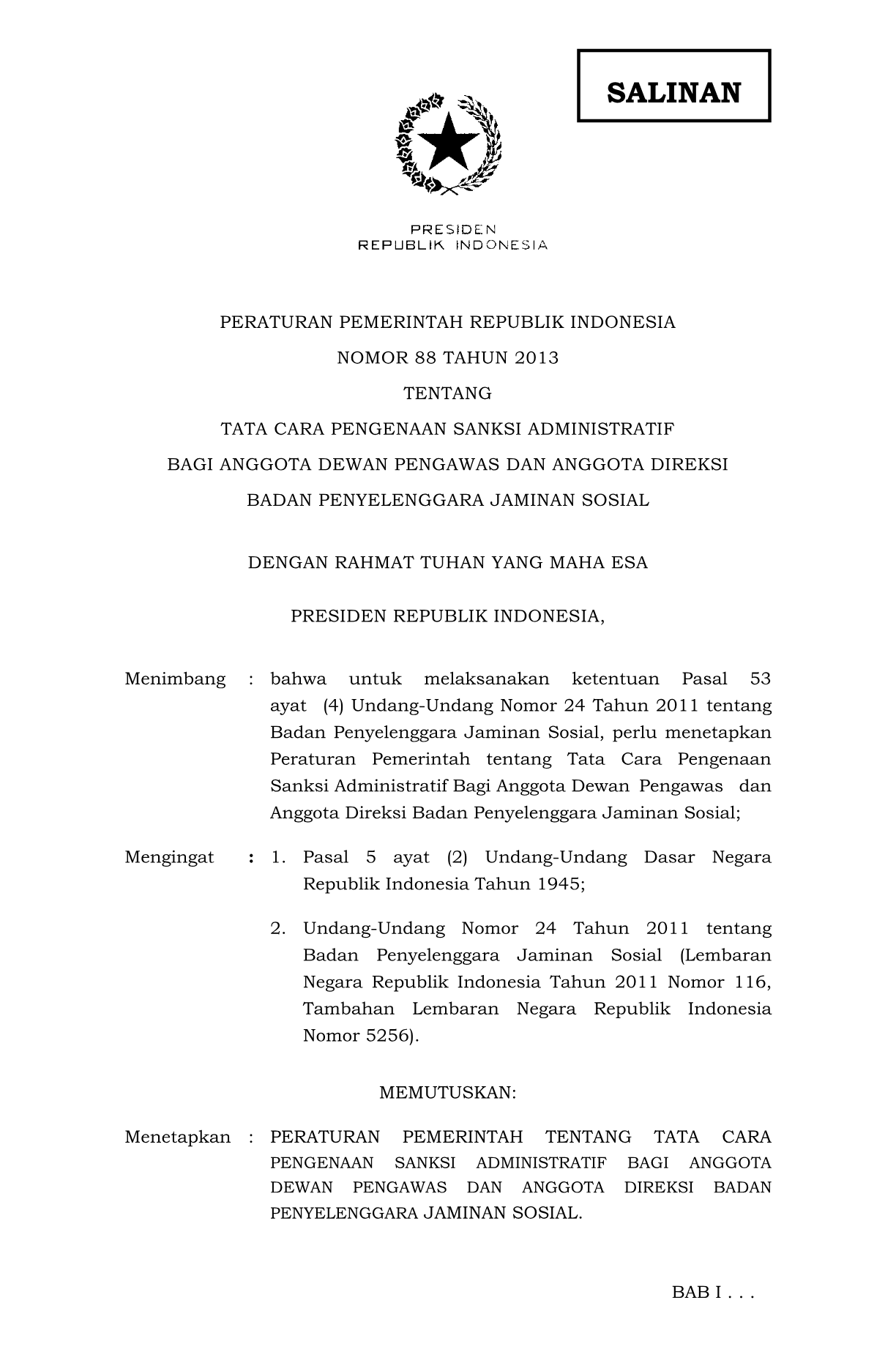 Peraturan Pemerintah Nomor 88 Tahun 2013