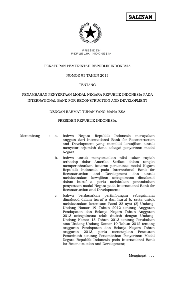 Peraturan Pemerintah Nomor 93 Tahun 2013