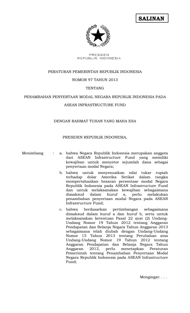 Peraturan Pemerintah Nomor 97 Tahun 2013